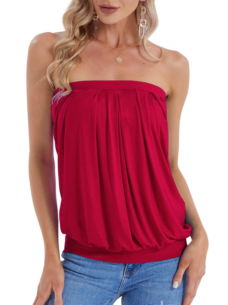 DJT Women's Tube Tops Summer Strapless Sexy Casual Bandeau Sleeveless Tank Shirts Large Red - Image 1